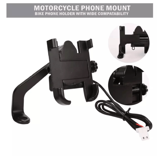 Suporte Pra Celular Com USB Pra Moto De Ferro com Carregador Retrovisor