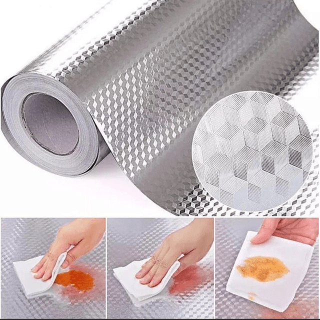 Papel De Parede 5 Metros De Aluminio Rolo Adesivo 3D Prova Da Agua Para Cozinha Adesivo